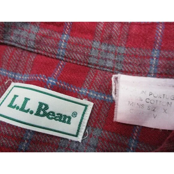 LL Bean Shirt Mens Extra Large XL Red Blue Flannel Plaid Casual Button Up - Picture 5 of 9